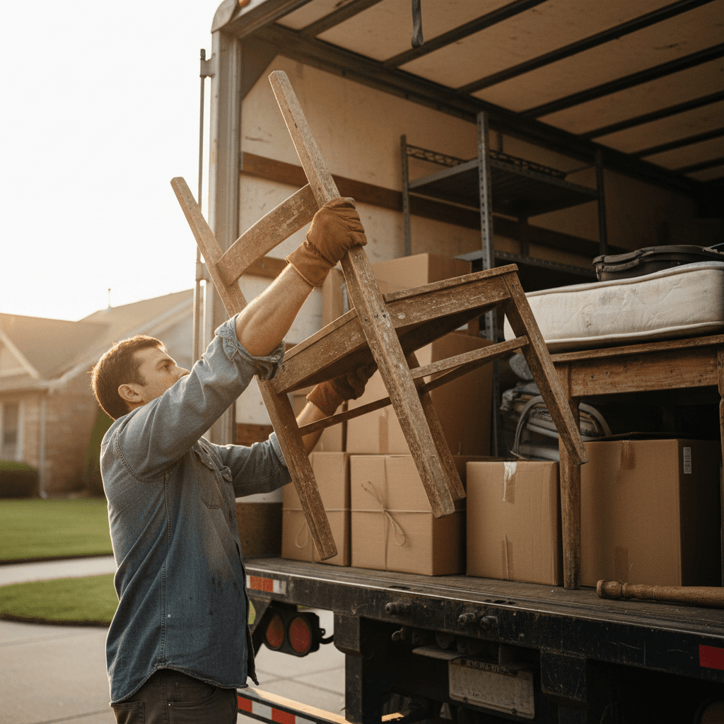 937 Junk Solutions team loading junk and furniture into truck for removal service