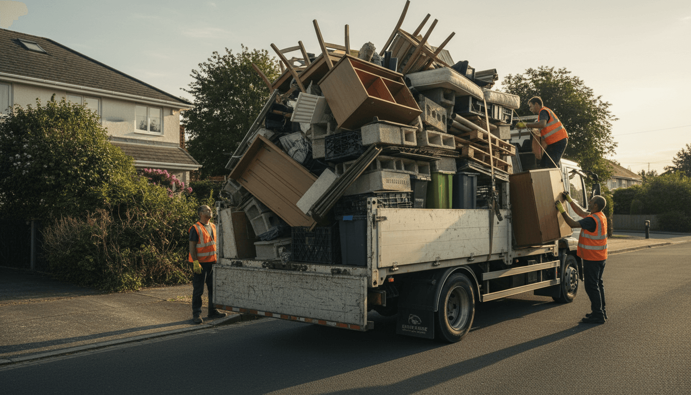 937 Junk Solutions truck loaded with residential junk removal items